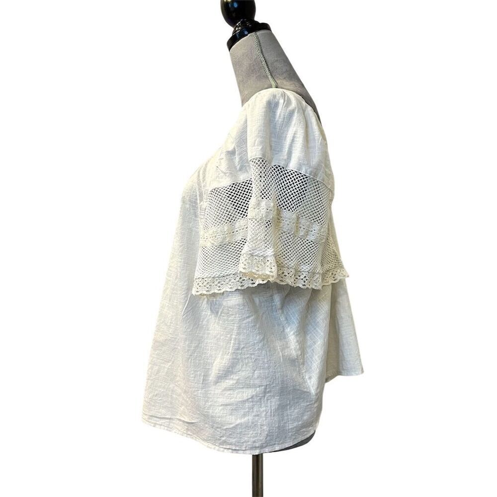 Old Navy Ivory Lace Flutter Sleeve Blouse L Casual Top Spring Summer - Picture 6 of 8